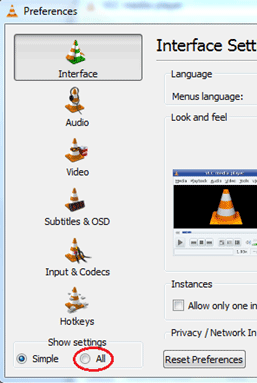 VLC Player, All Settings